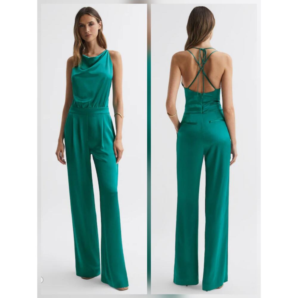 Reiss Cowl Neck Jumpsuit in Green - Picture 1 of 8
